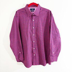 NWT Original Penguin Red & Navy Gingham Plaid Heritage Slim Fit Shirt Size 17